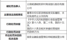 云南昭通昭阳农村商业银行被罚85万元：董事未经任职资格核准实际履职、未经批准终止分支机构