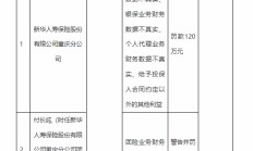 新华保险重庆分公司被罚120万元：因团险业务财务数据不真实等违法违规行为