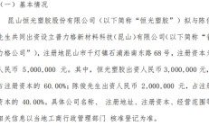 恒光塑胶拟投资300万设立普力格新材料科技（昆山）有限公司 持股60%